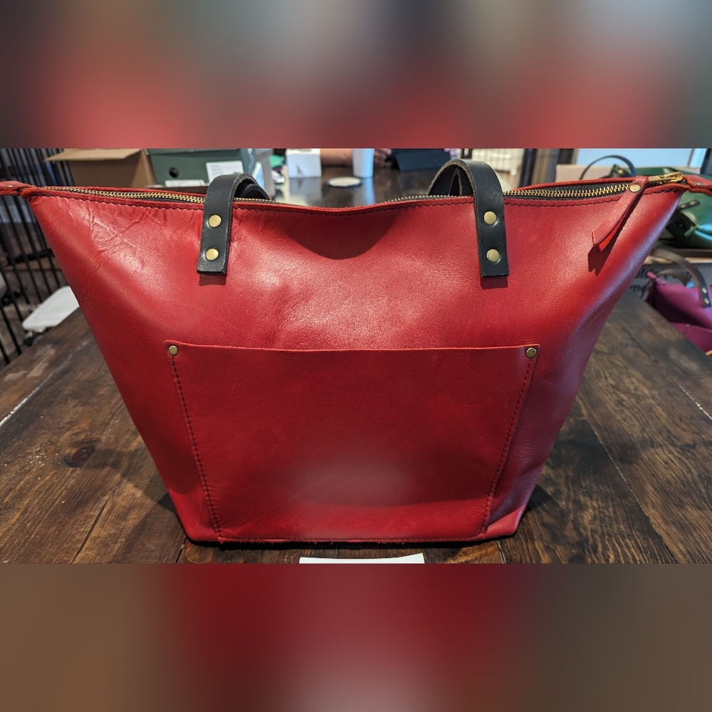 Rare Portland Leather Goods True Red Lg Zip Tote